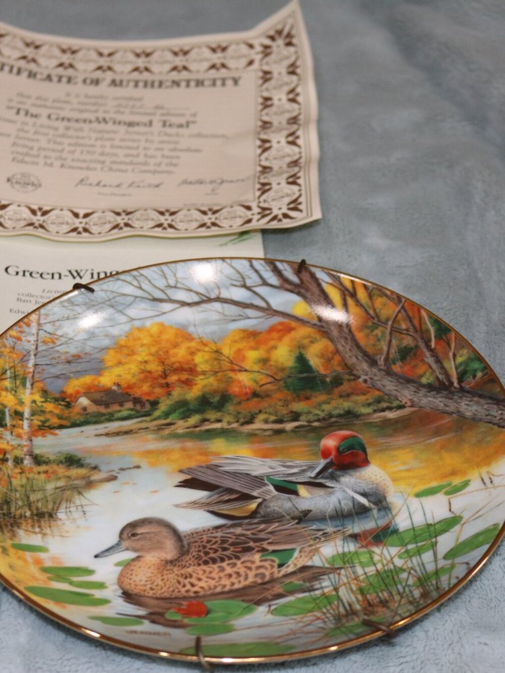 The Bradford Exchange 1987 vintage "The Green-Winged Teal" collector's plate.
